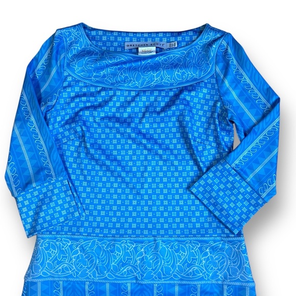 Gretchen Scott blue and white pattern dress 3/4 sleeve size XXS - Picture 2 of 10